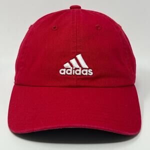Adidas Climalite Dad Hat Baseball Cap Red Logo Strapback 6 Panel Unstructured